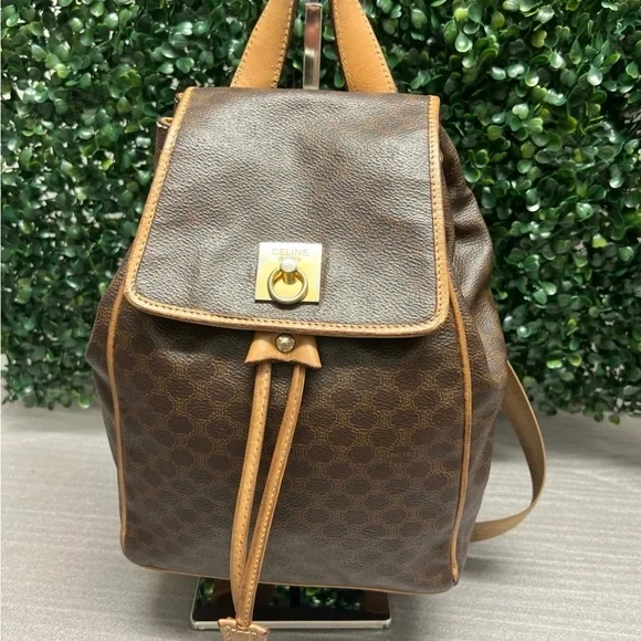Celine Tan and Brown Backpack with Luxurious Design (SMALL) Celine Triomphe Canvas Calfskin Mini Folco Backpack Tan  main image 2
